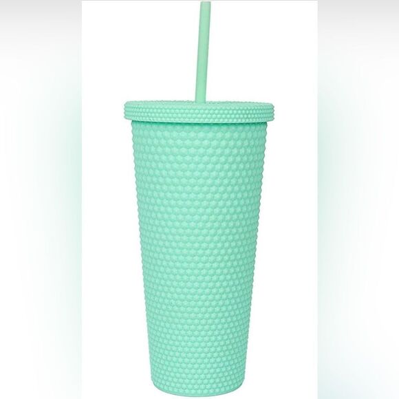 Studded Water Tumbler Cup with Lid and Straw, Studded BPA Free Leak Proof 24 oz - Picture 3 of 4